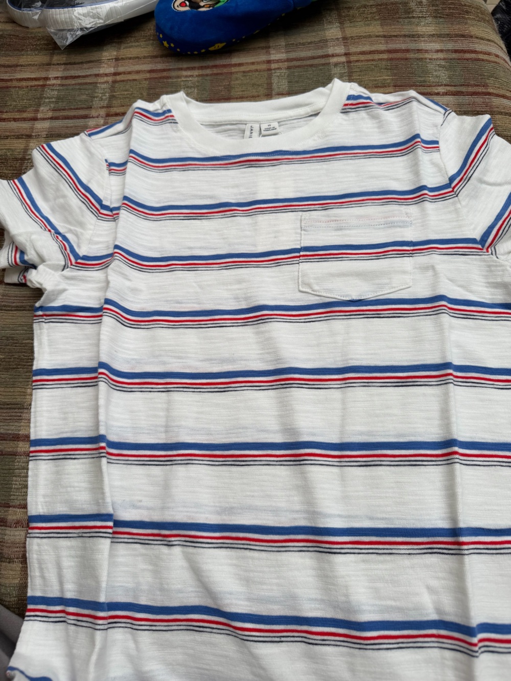 Janie and Jack White Knit Top with Blue and Red Stripes